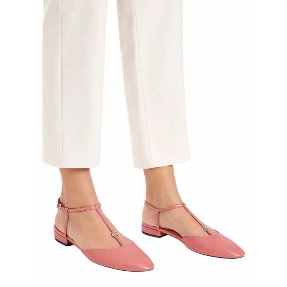 Gucci Double GG T Strap Patent Leather Ballet Flat Pink Size 39.5 - Picture 1 of 14